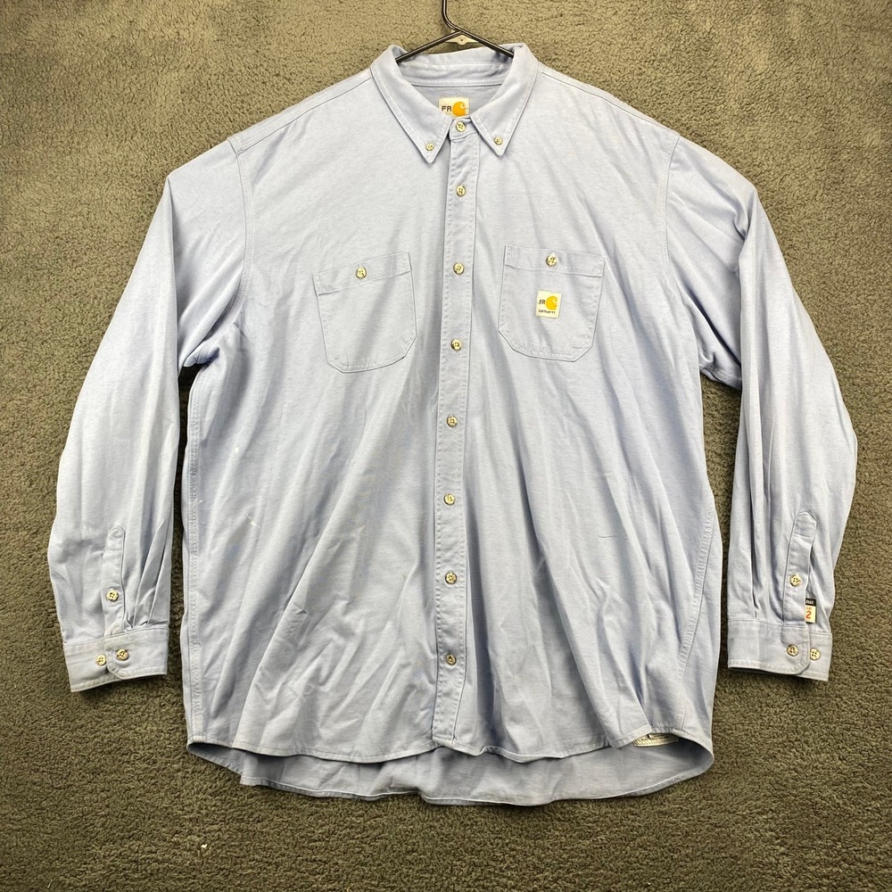 Carhartt FR Flame Resistant Button‎ Down Shirt 3XL Tall Blue Work Utility